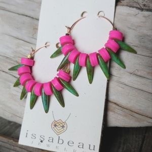 SALE!! "Spiked Punch" Neon Pink Vulcanite & Czech Glass Spike Hoops